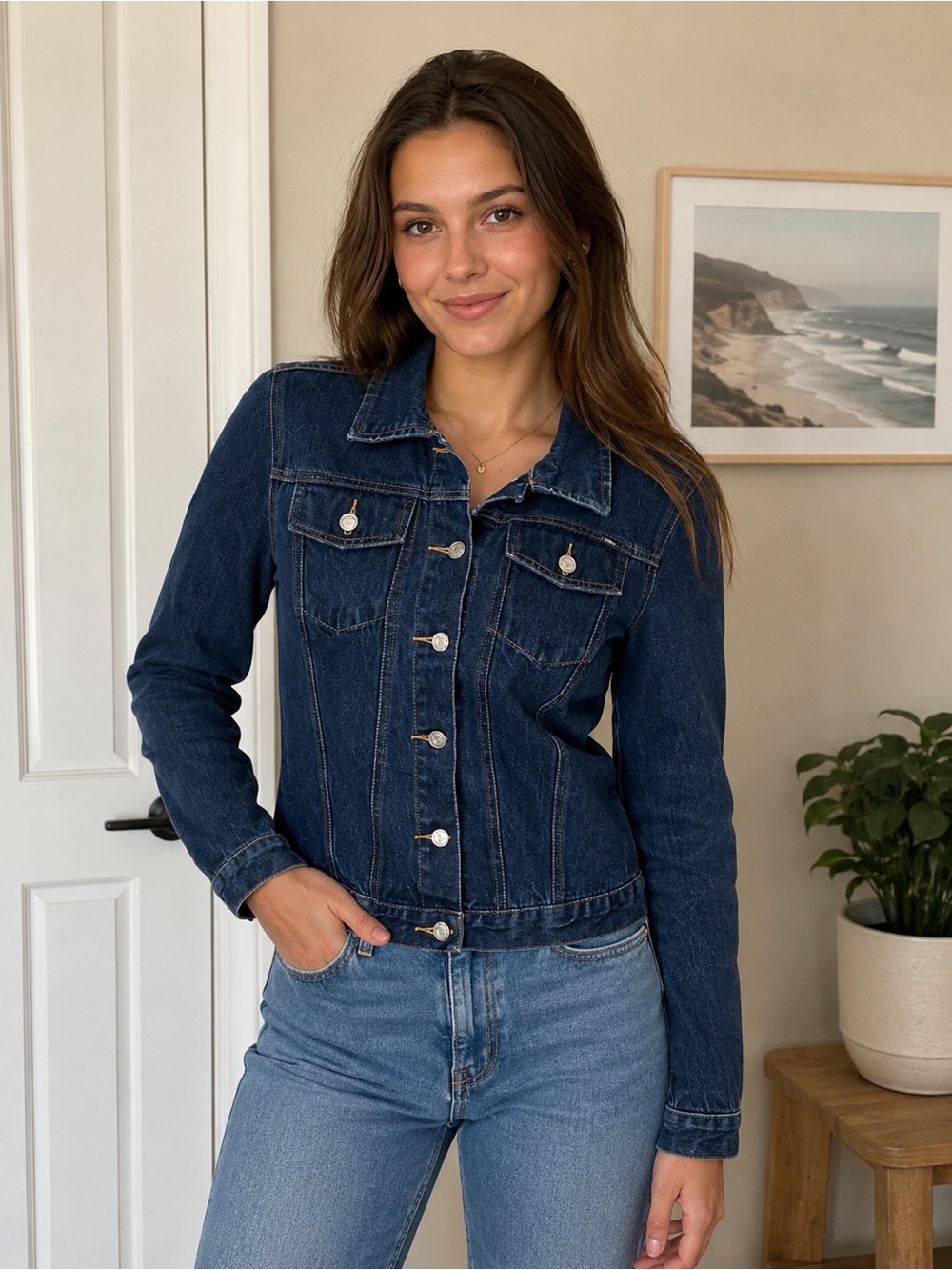 Angels Juniors Denim Jacket Size L Blue Classic Button Front